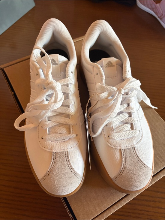 adidas Shoes - adidas White Sneakers with Gum Sole and Light Gray Suede